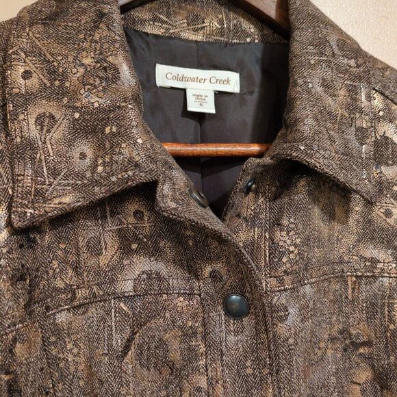 Coldwater Creek Women's Size 6 Metallic Brown Bronze Snap Button Jacket - Picture 2 of 9